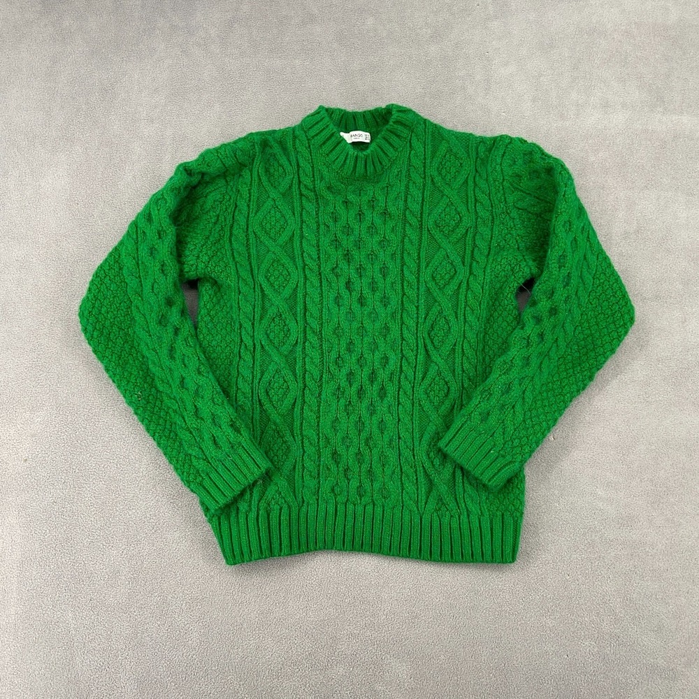 Mango Casual Sweater Womens Small Green Cable Knit Ribbed Warm Wear Winter